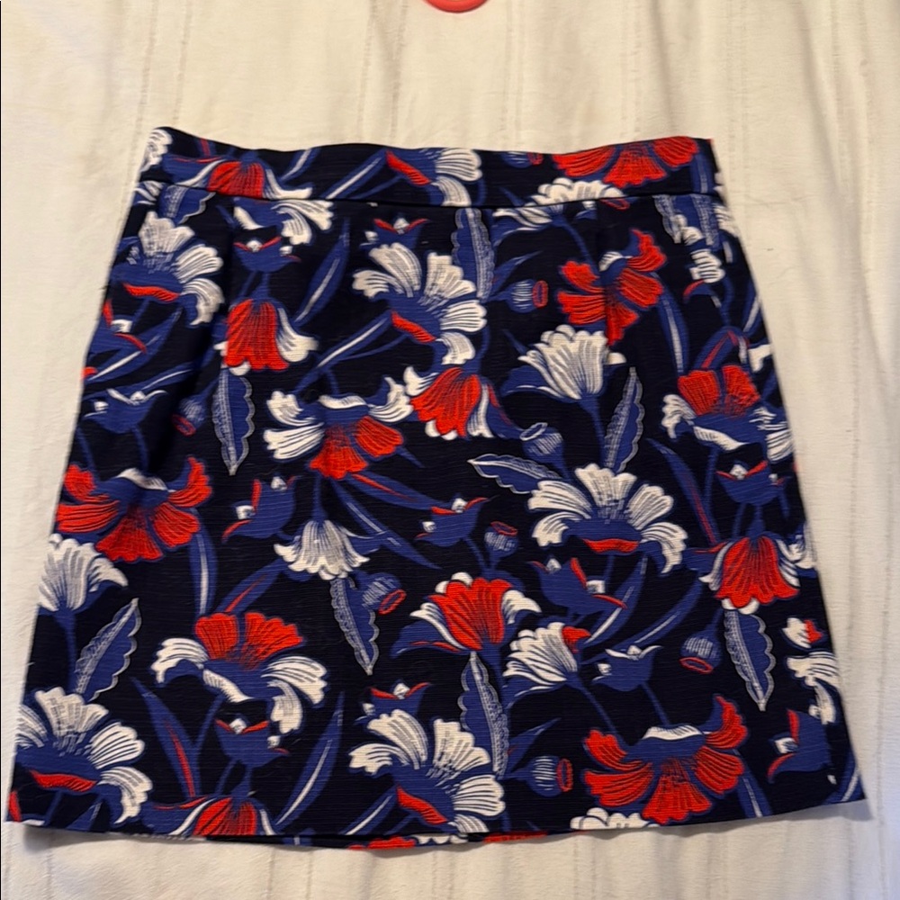 J.Crew Floral Printed Basketweave Mini Skirt Blue Red